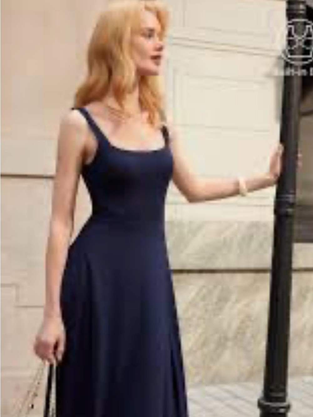 OGL Navy Move Women's Square Neck Airy Bra Midi Dress- Size Large - Picture 2 of 4